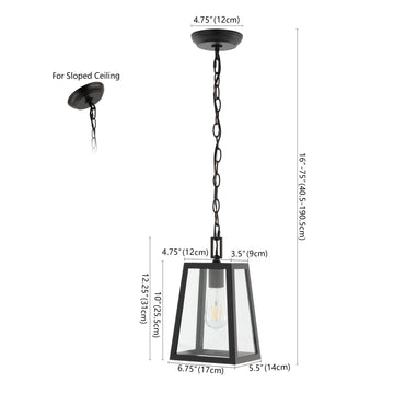 Glendale 6.75" Farmhouse Industrial Iron/Glass Outdoor LED Pendant - JONATHAN Y